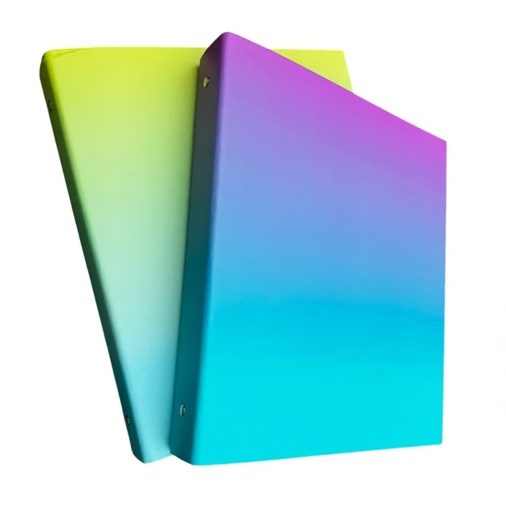 Set of 2 Ombré 1” 3-ring binders in purple to pink and green to blue, teacher